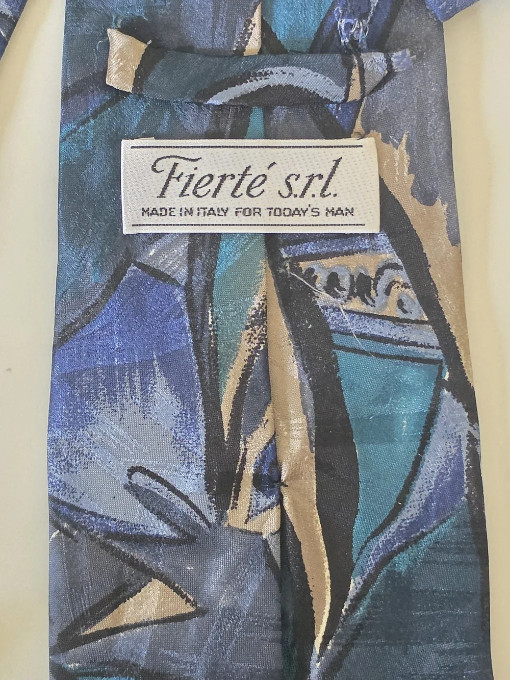 Fierté s.r.l. Men's Woven Silk Tie Abstract Pattern Blue Teal Made in Italy